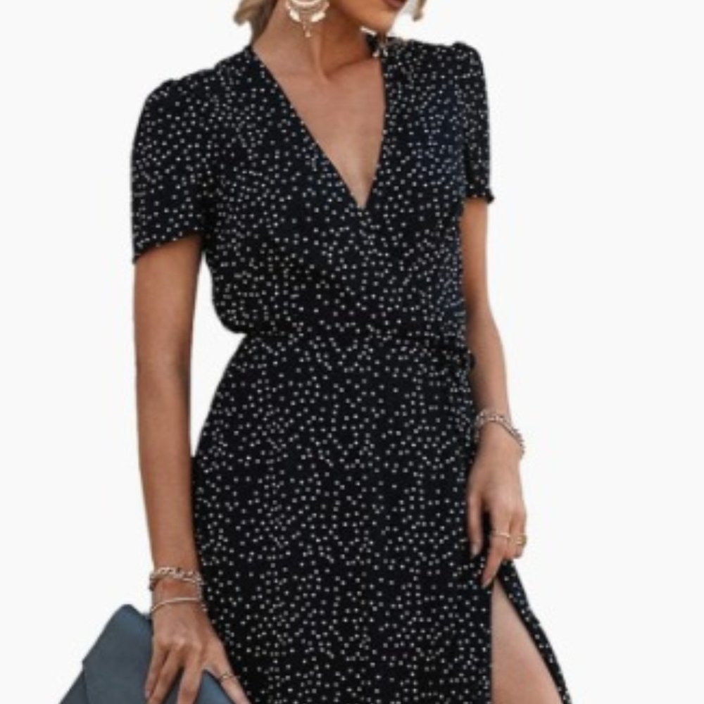 Polka Dot Maxi Wrap Dress, Size XL